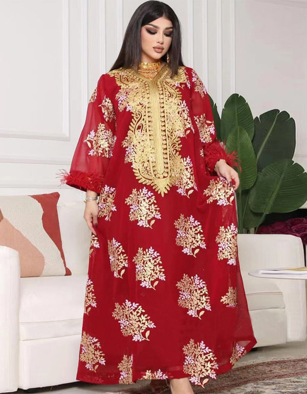 Linen Embroidered Arabic Dress For Woman Dubai Party Evening Dress